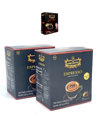 [Mua 2 Tặng 1] Mua 2 hộp Cafe đen hòa tan Espresso King Coffee hộp 100 gói x 2.5g tặng 1 hộp King Coffee Americano Hộp 15 gói x 1g
