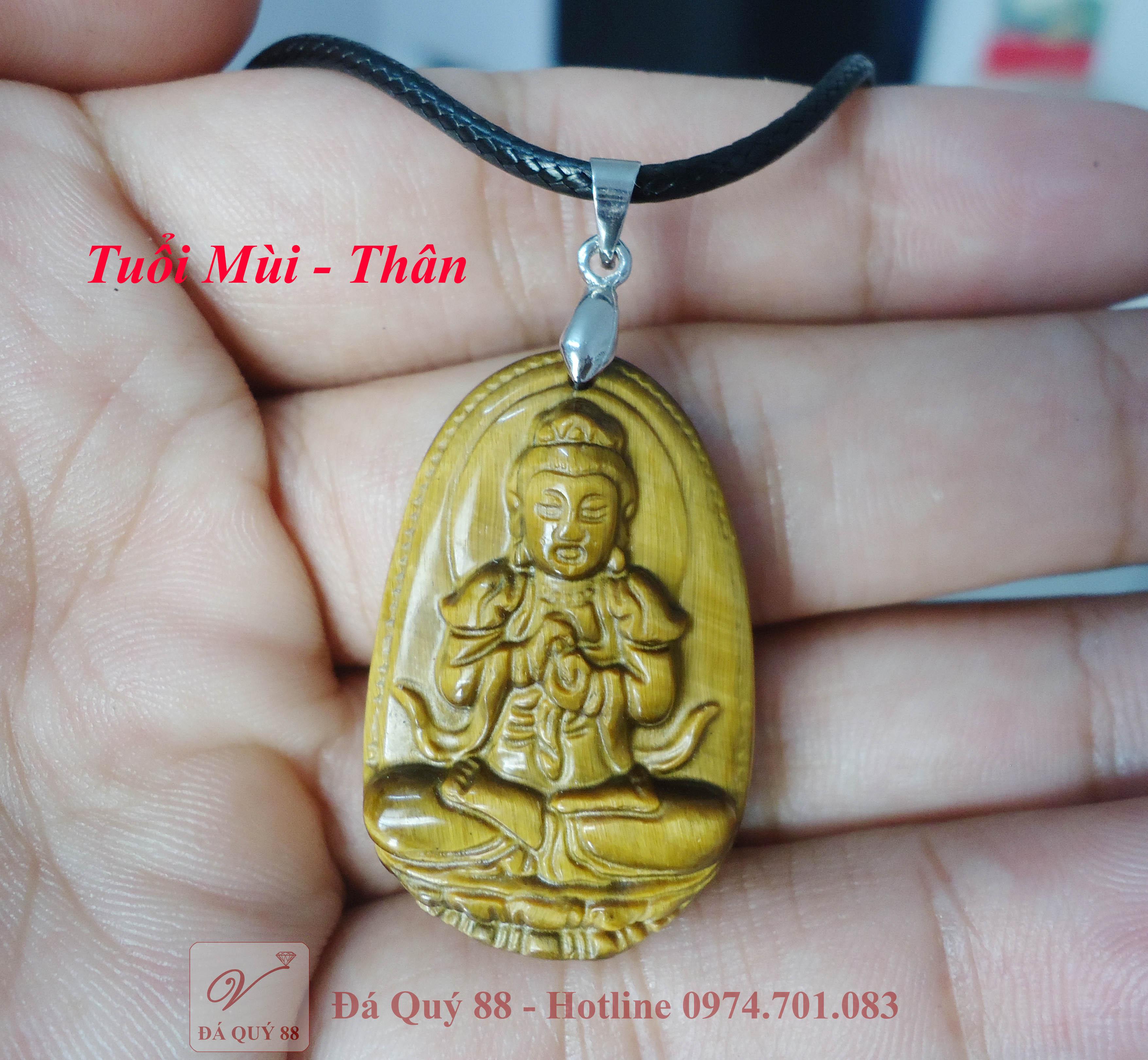 Mặt dây chuyền phật tuổi mùi, thân đá thạch anh mắt hổ vàng tự nhiên size vừa