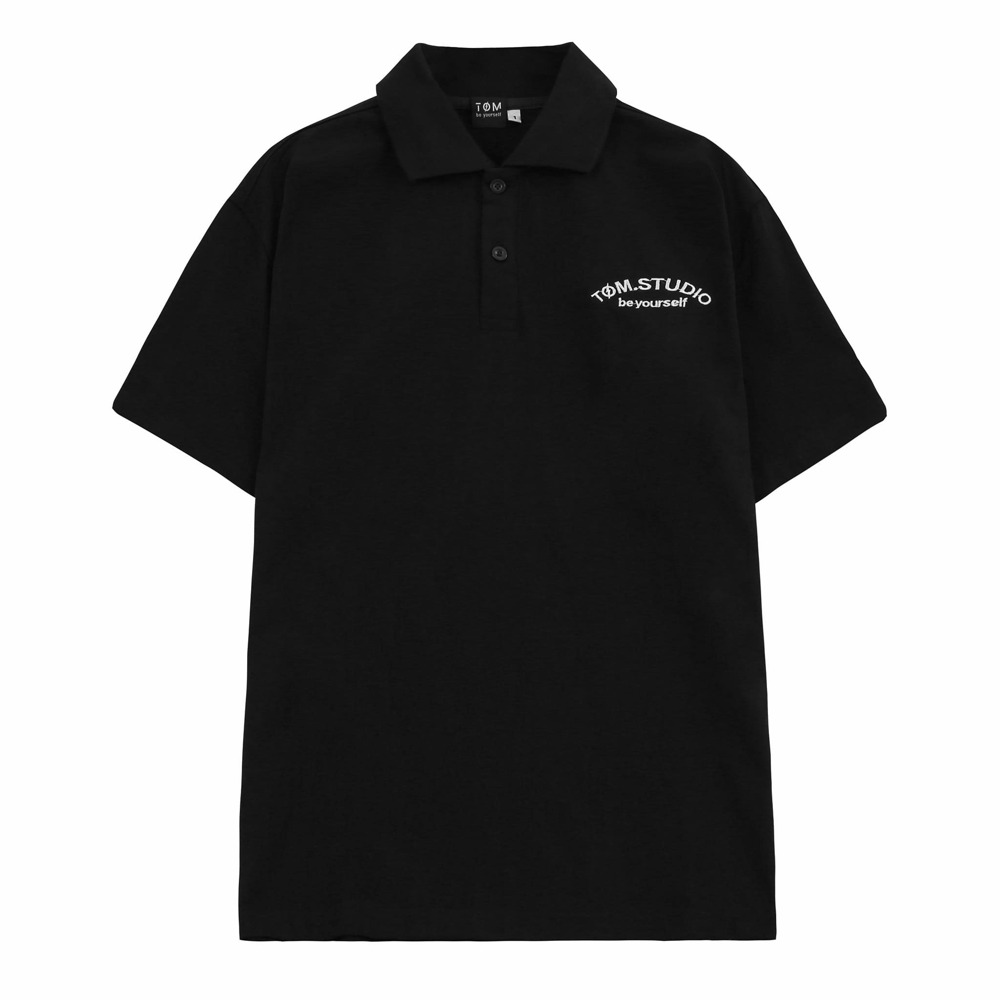 Áo thun polo TÓM.STUDIO họa tiết thêu logo basic - Đen
