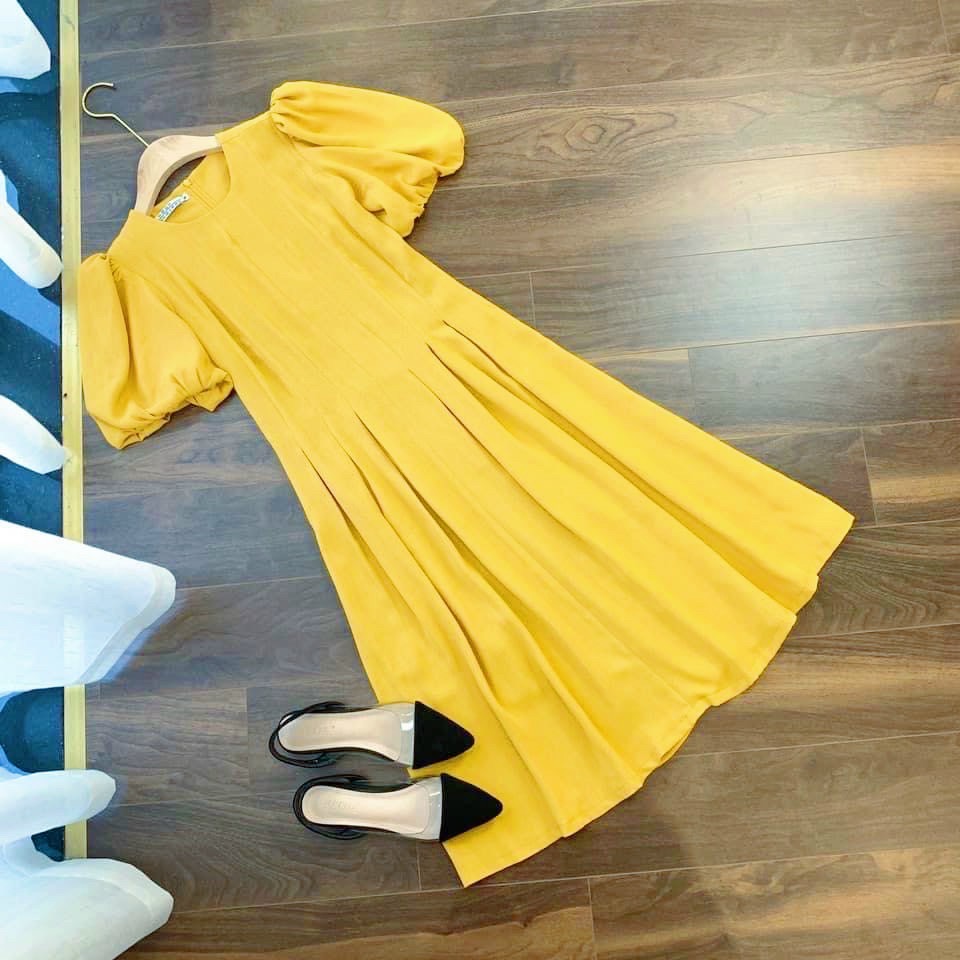 Đầm cổ tròn xếp li 2 màu