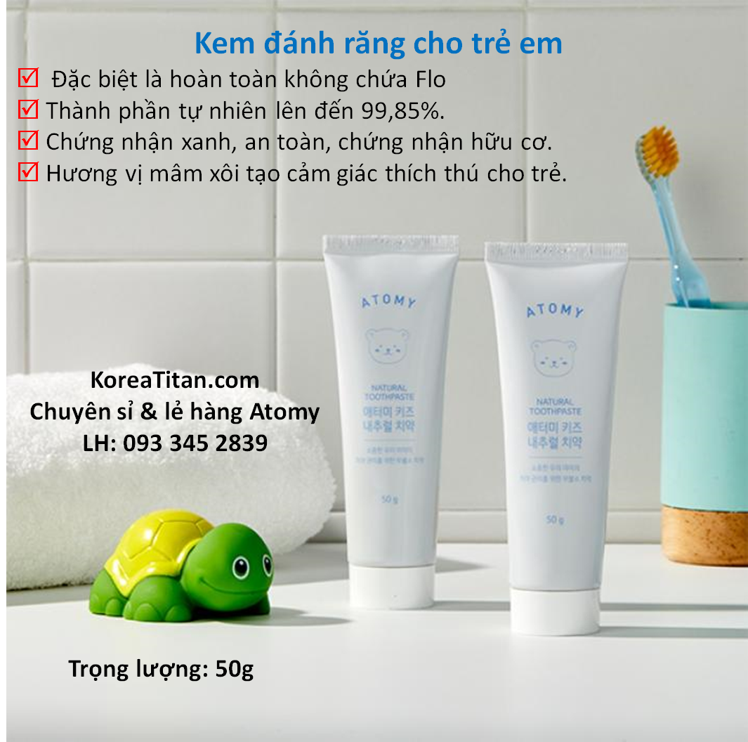 Kem đánh răng thiên nhiên dành cho trẻ em không chứa Flo 50g - Atomy Kids Natural Toothpaste 애터미 키즈 내추럴치약