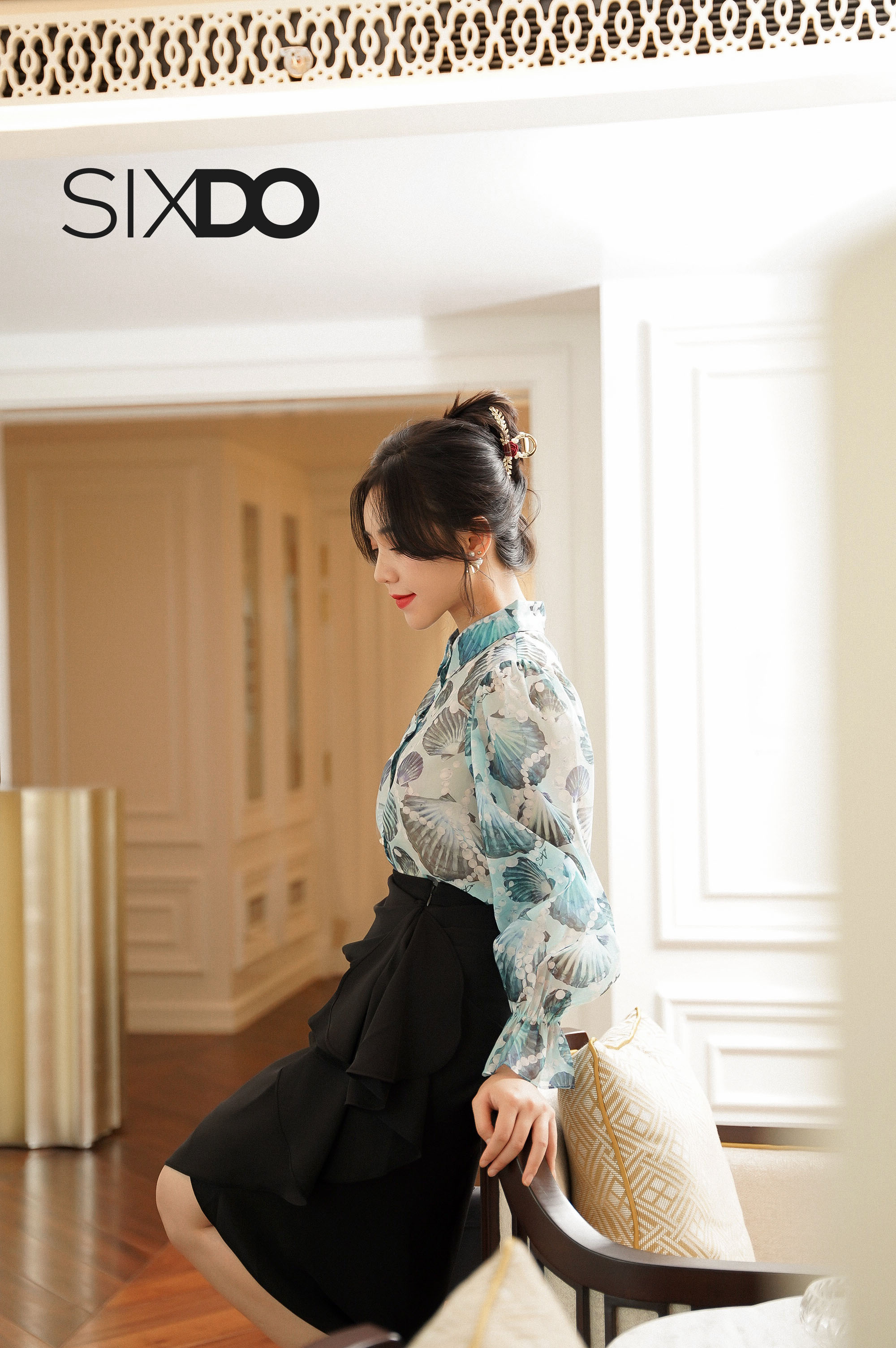 Chân váy lụa vạt chéo nhúm eo SIXDO