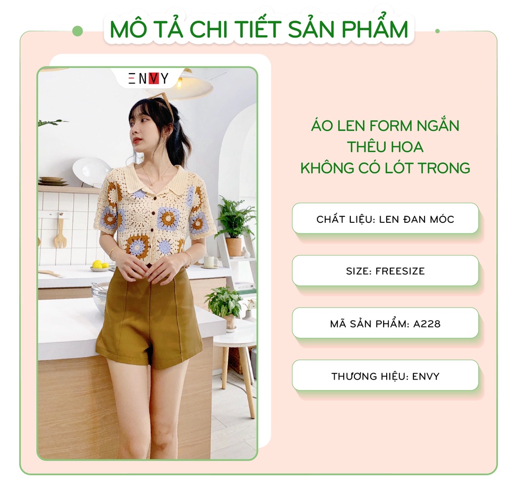 Áo len đan móc thêu hoa ENVY A228