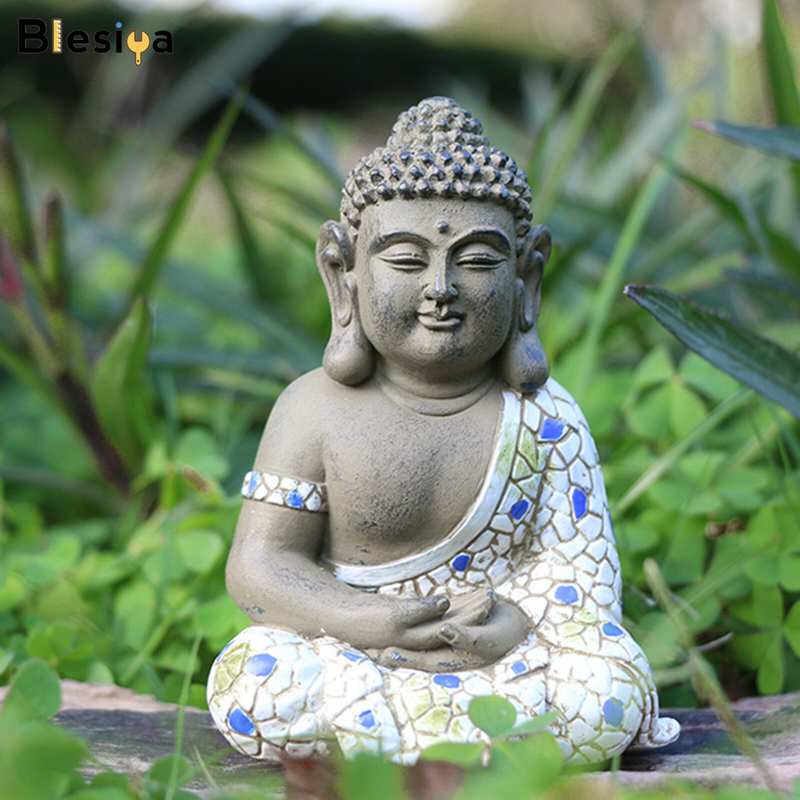 Blesiya Resin Sitting/Sleeping Buddha Garden Statue for Patio Desk Porch Art Decor