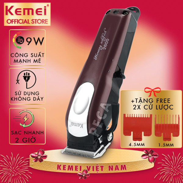 Tông đơ cắt tóc không dây chuyên nghiệp Kemei KM-2600 công suất 9w mạnh mẽ, có thể cắm điện trực tiếp,lưỡi cắt sắt bén dùng cho salon và gia đình