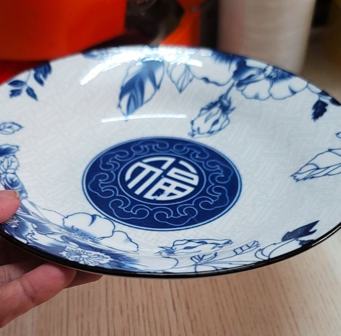 DĨA TRÒN SÂU GỐM SỨ HỌA TIẾT CHỮ PHÚC – SIZE CỠ 8,9