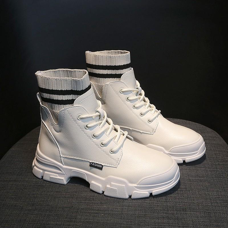 (HÀNG CÓ SẴN) BỐT BOOT NỮ BOOT DA PHỐI LEN KẺ NGANG CÁ TÍNH