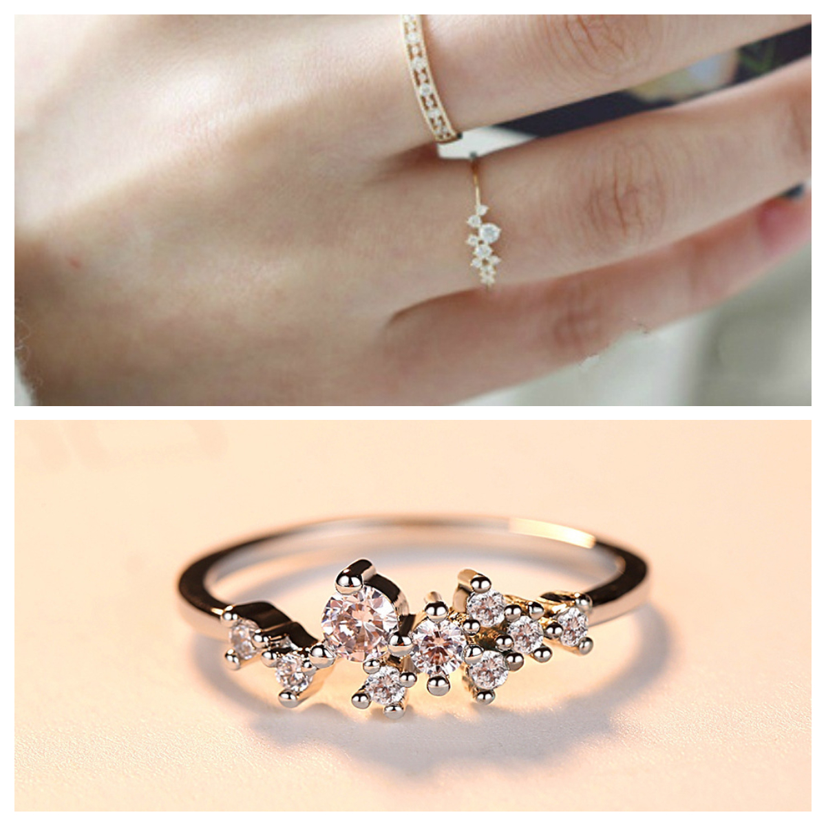 [HCM]Nhẫn Nữ Hoa Leo Dây  Kim Cương Phong Cách Hàn RB9ZIRCON01