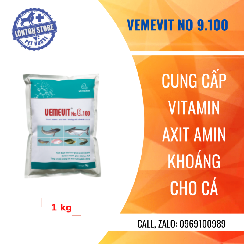 VEMEDIM Vemevit No. 9.100 Premix vitamin- axit amin- khoáng cho cá, gói 1kg - Lonton store