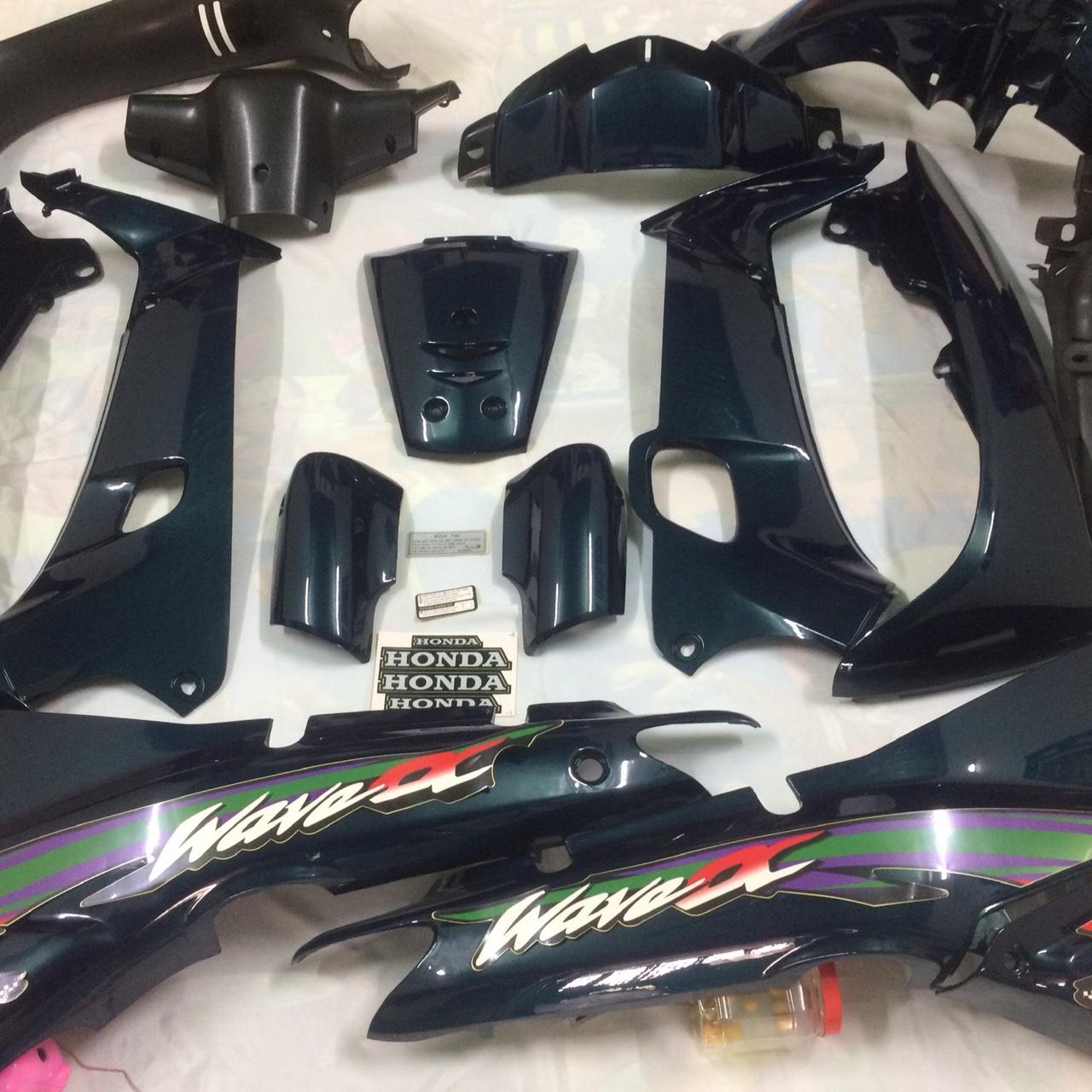 ( Tặng Tem ) Bộ Dàn áo xe Wave alpha  - Wave ZX - Wave nhỏ 110 màu Xanh Nhớt -  nhựa nguyên sinh ABS  loại 1