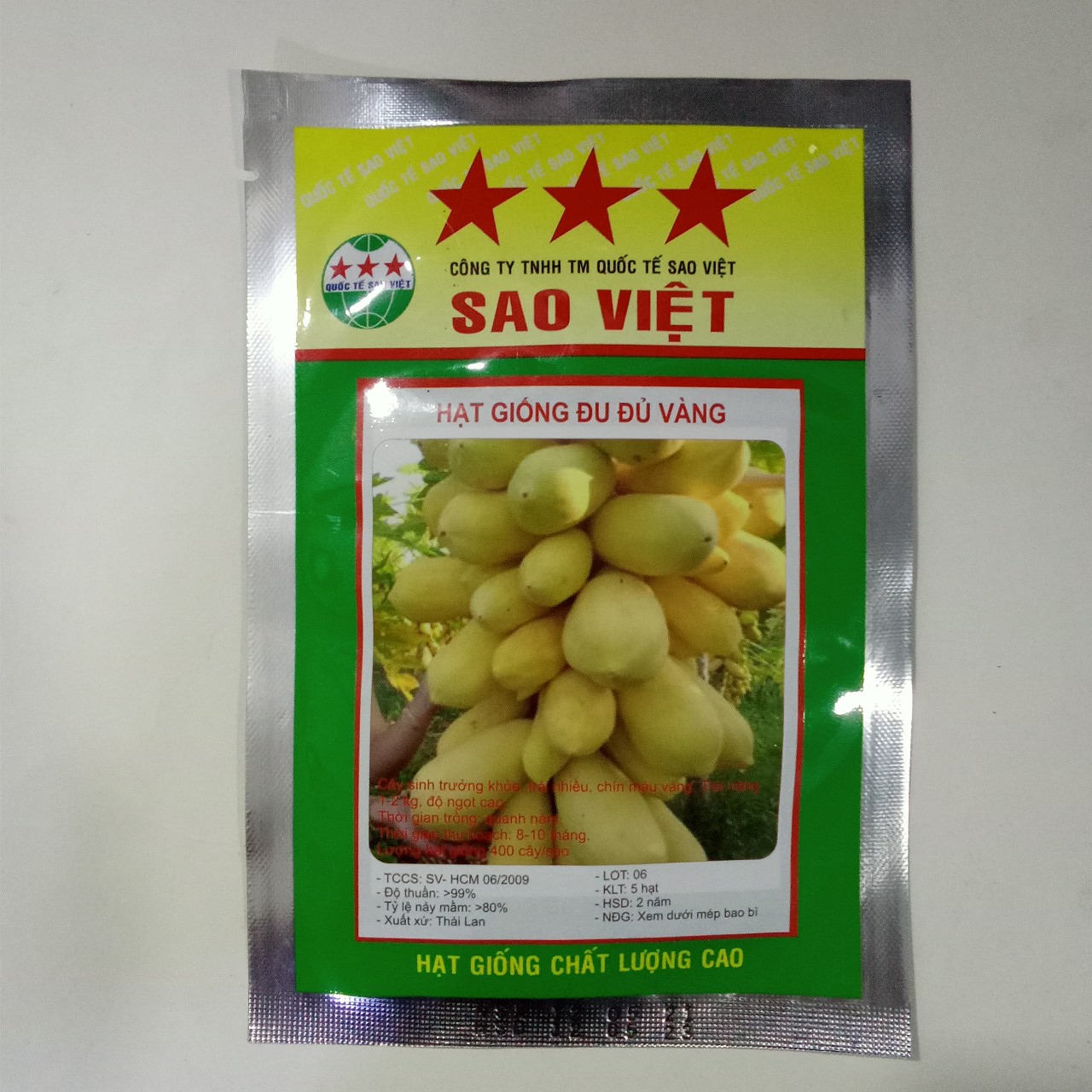 Hạt giống đu đủ vỏ vàng - gói 5 hạt