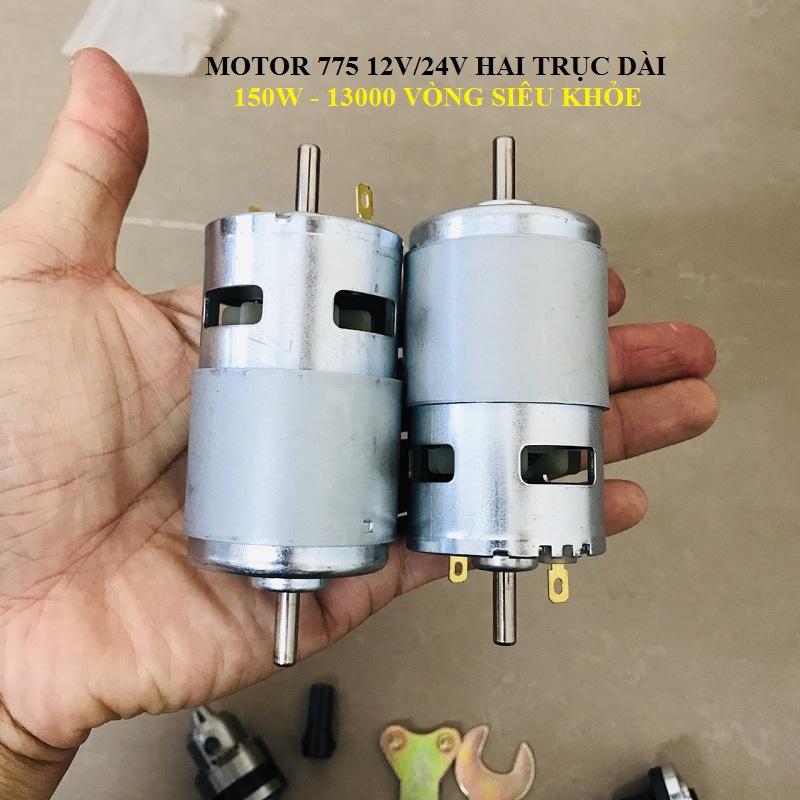 Motor 775 hai đầu trục dài 16mm dc12v/24v 150w 13000rpm
