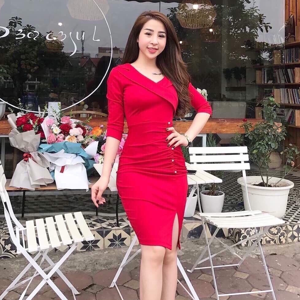 Đầm ôm cổ vest ( có mút ngực )