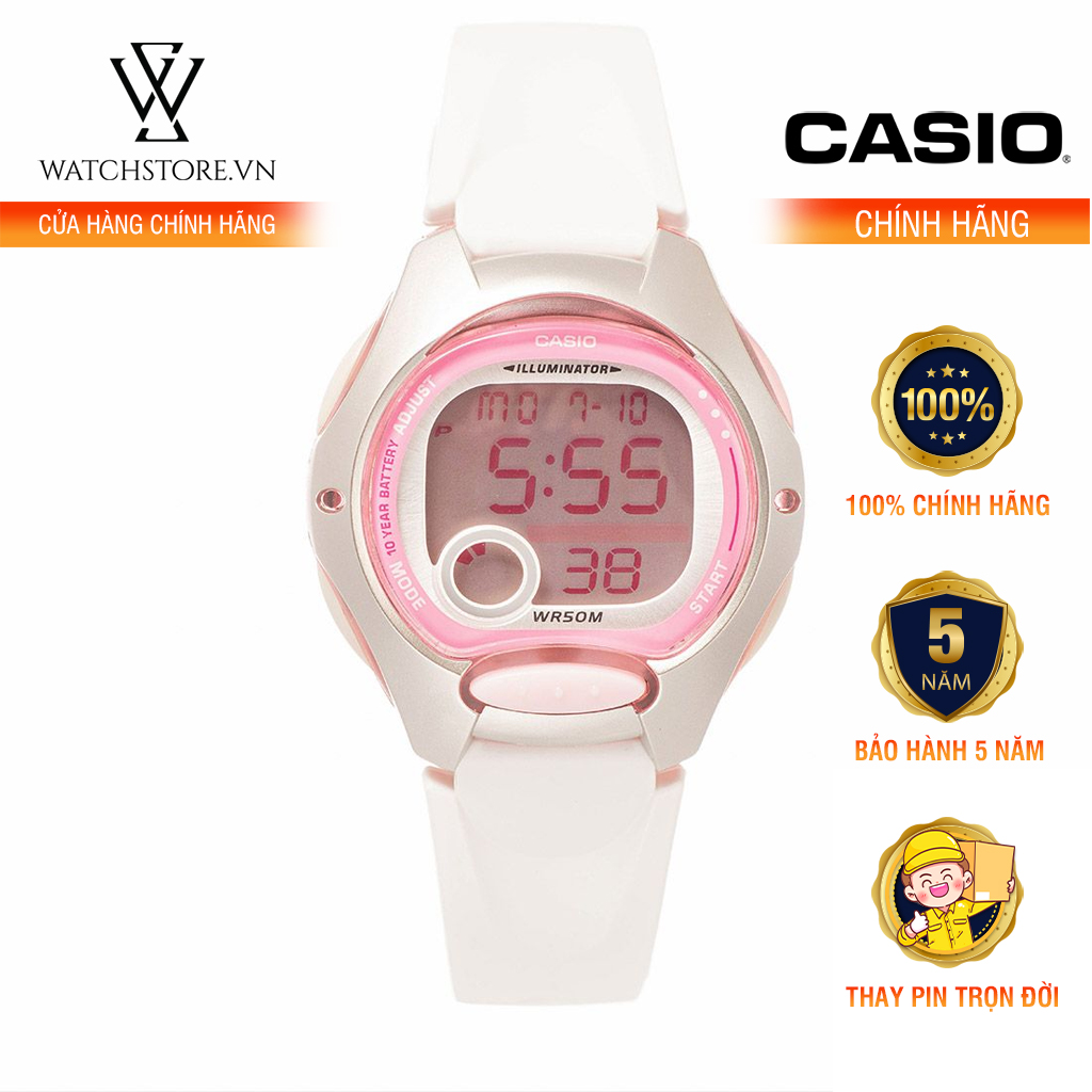 Đồng Hồ Điện Tử Cho Bé Gái Casio Chính Hãng WATCHSTORE LW-200-7AVDF Thiết Kế Mặt Kính Tròn 35mm, Dây Và Vỏ Nhựa Bền Bỉ