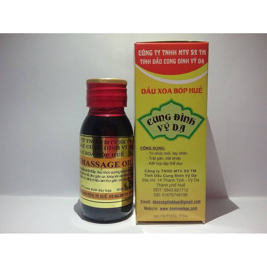 3 Dầu xoa bóp Huế hiệu Cung Đình Vỹ Dạ ( chính hãng 3 chai x 60ml, massage loại đặc biệt )