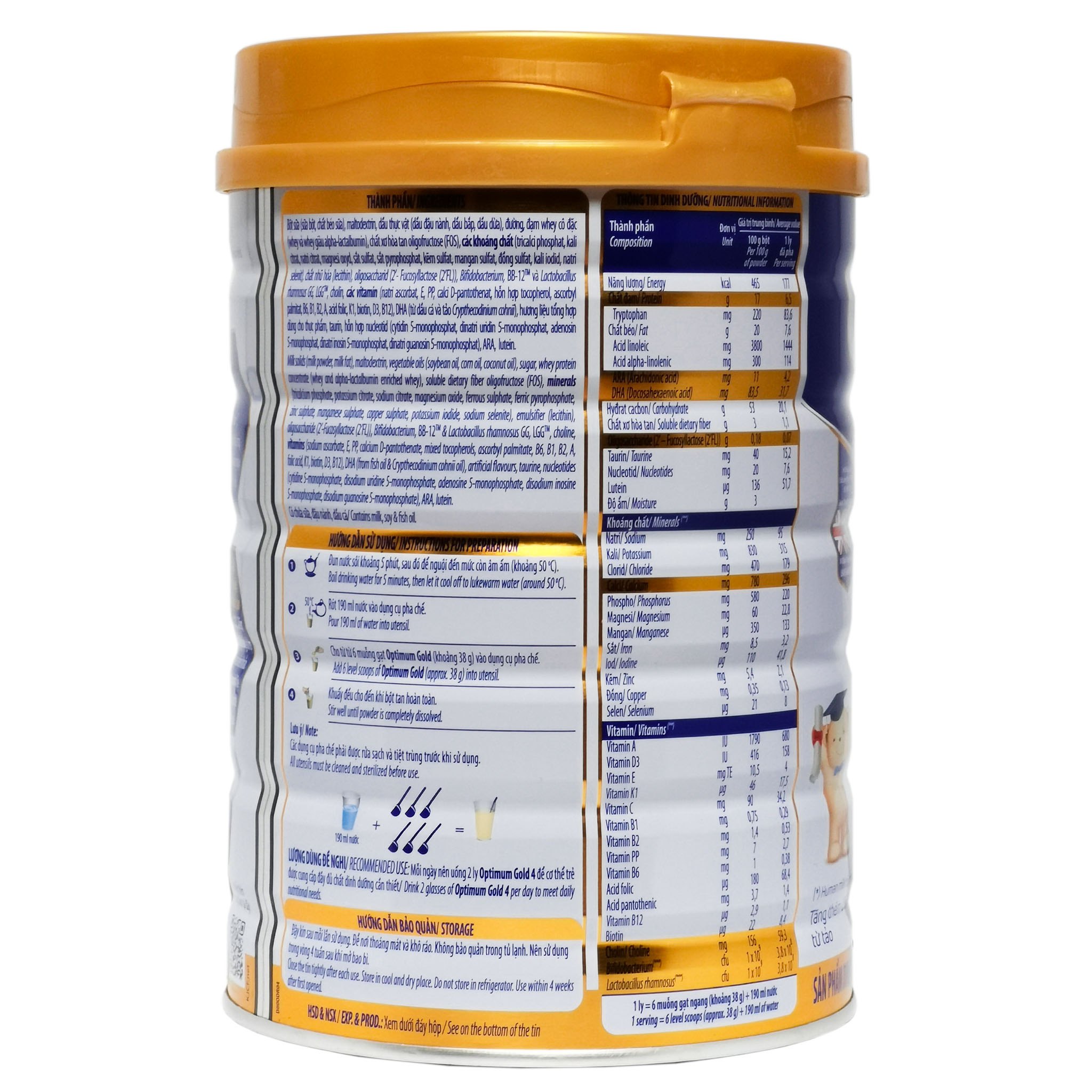 Sữa Bột Vinamilk Optimum Gold Số 4 - Hộp 850g (Cho trẻ 2~6 tuổi)
