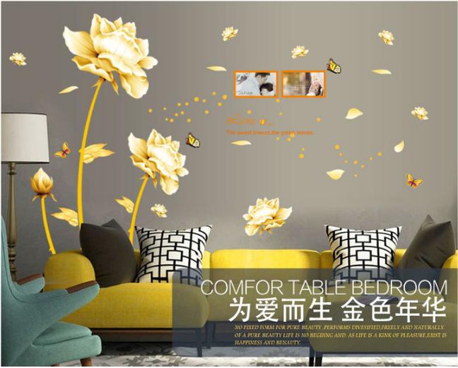 [HCM]Decal trang trí Sen Vàng kèm chữ