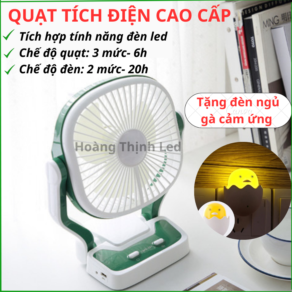 Tặng kèm đèn ngủ- quạt tích điện 3 in 1, quạt sạc tích hợp tính năng đèn led, gồm 3 chế độ gió, 2 chế độ sáng, pin sạc dùng đến 20h, xoay 360 độ