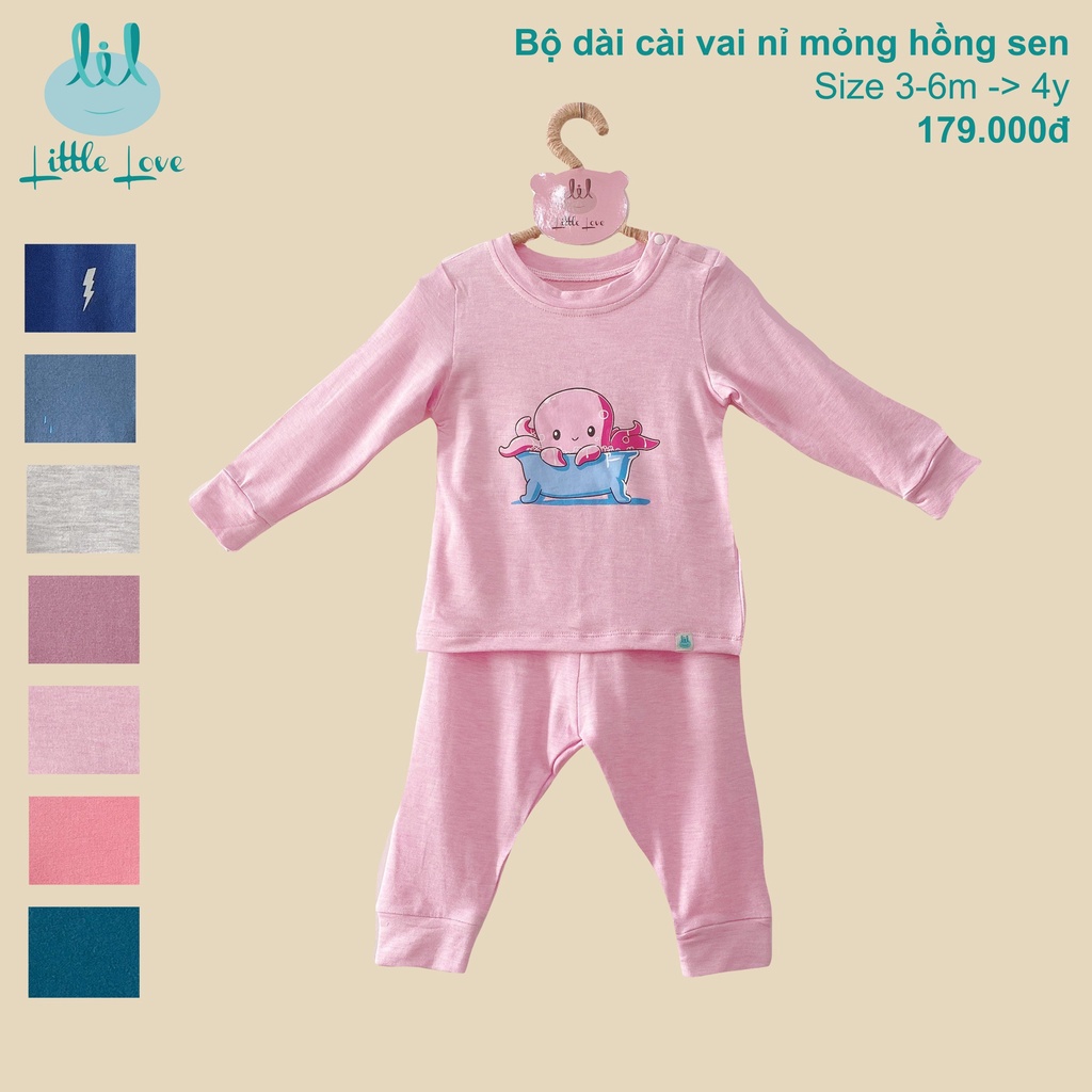 Bộ quần áo dài tay vải nỉ mỏng cho bé Lil Little Love 8kg đến 17kg
