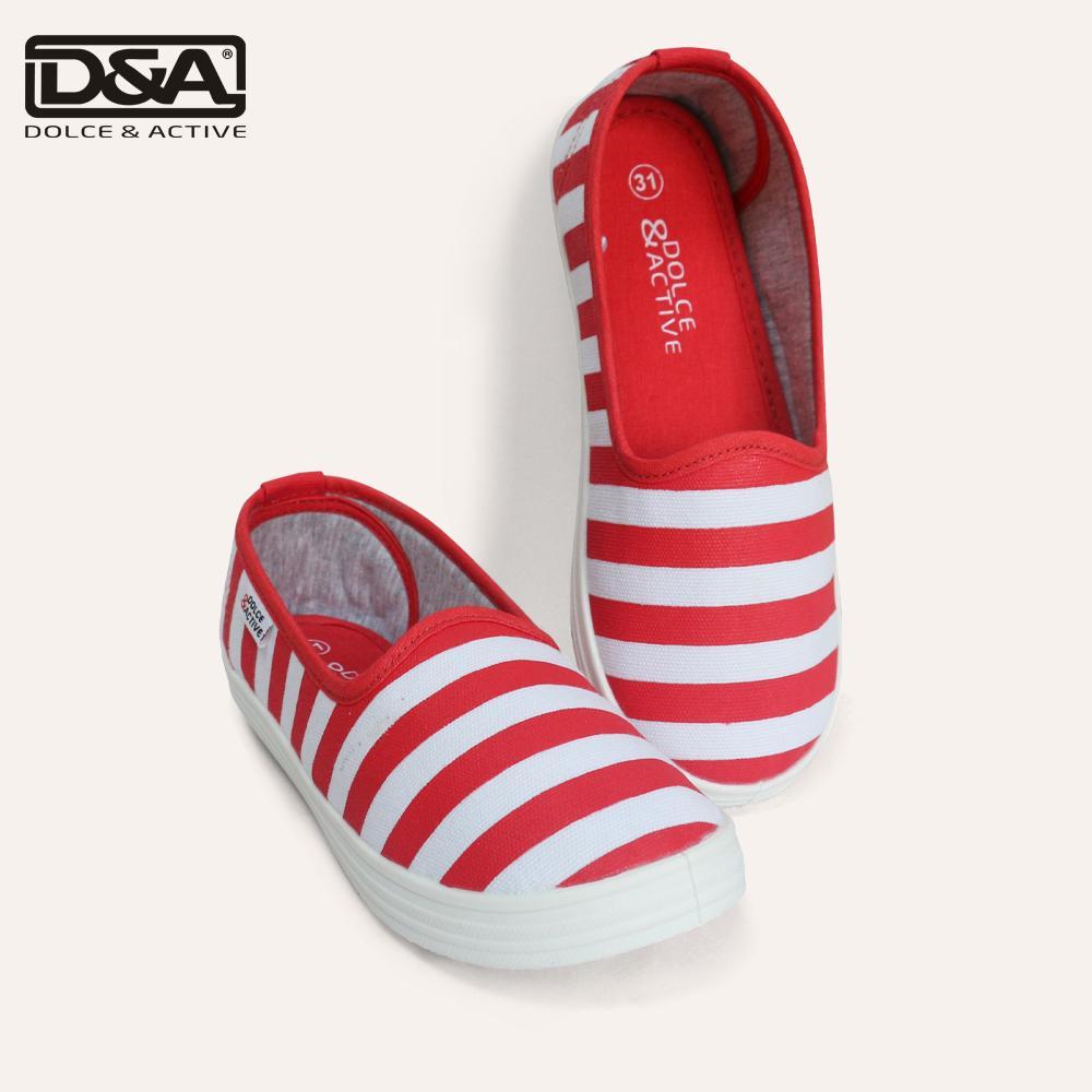 Giày slipom bé gái D&A EP G1936 kẻ đỏ