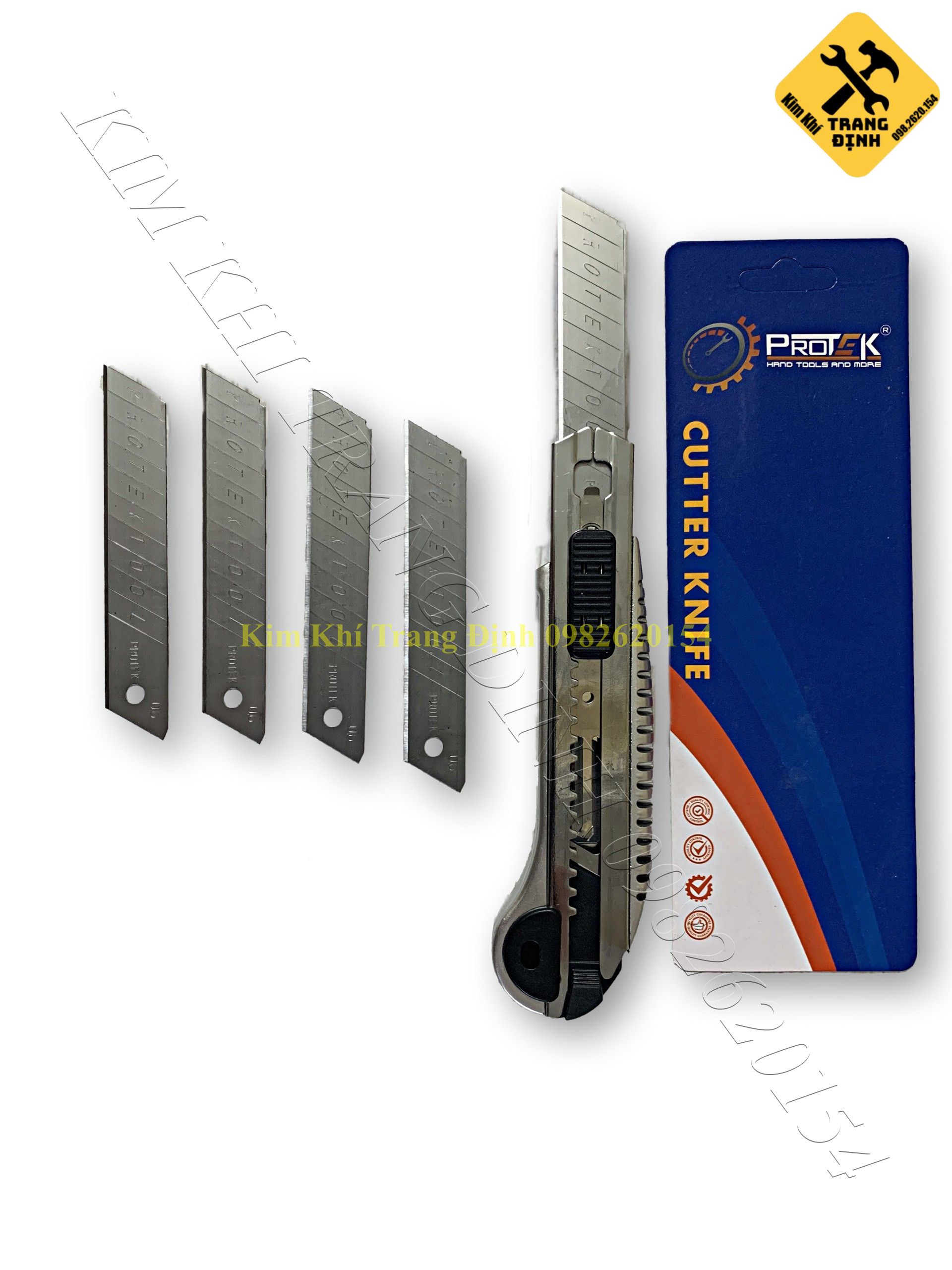 Dao rọc giấy Protek tay cầm chắc chắn kèm 5 lưỡi dự phòng