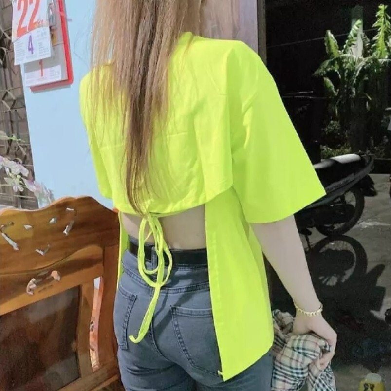 [Free ship đơn hàng 49k] Áo thun nữ kiểu hở lưng phối dây form rộng