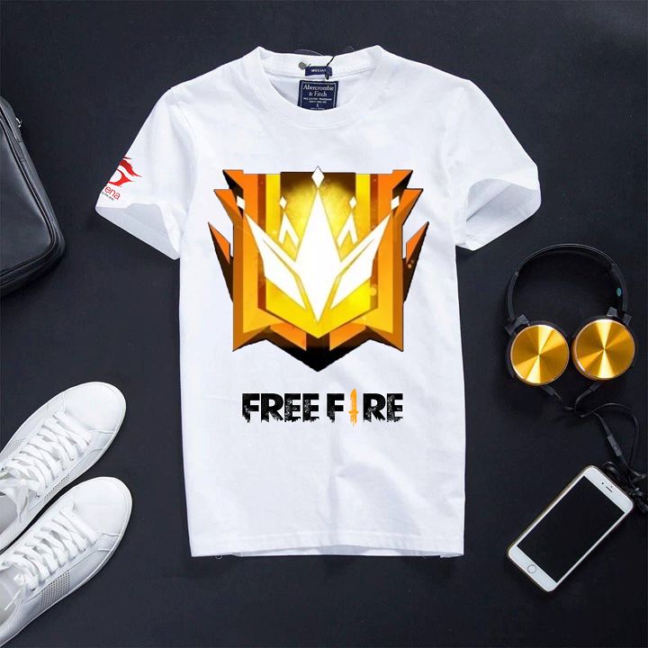 Áo Thun Free Fire màu trắng in logo rank thách đấu