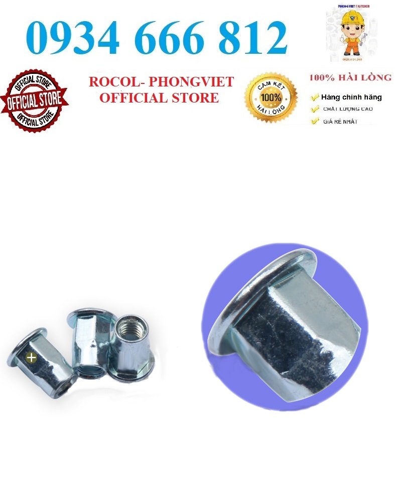 Combo 50c Ốc tán rút nửa lục M8 thép mạ