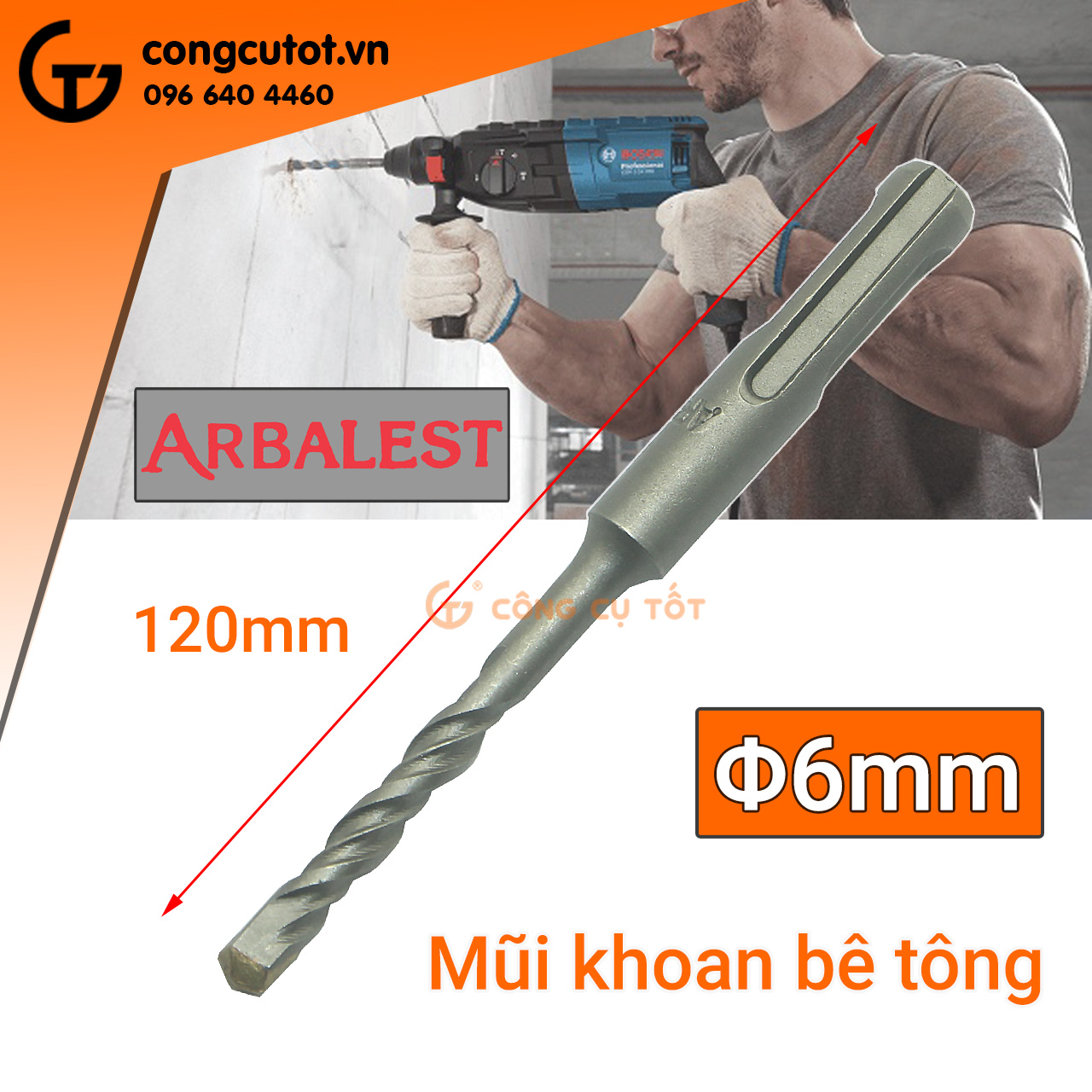 Mũi khoan bê tông Arbalest dài 120mm