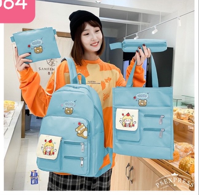 COMBO 4 MÓN gấu và cô bé cu te mua mưa cb84