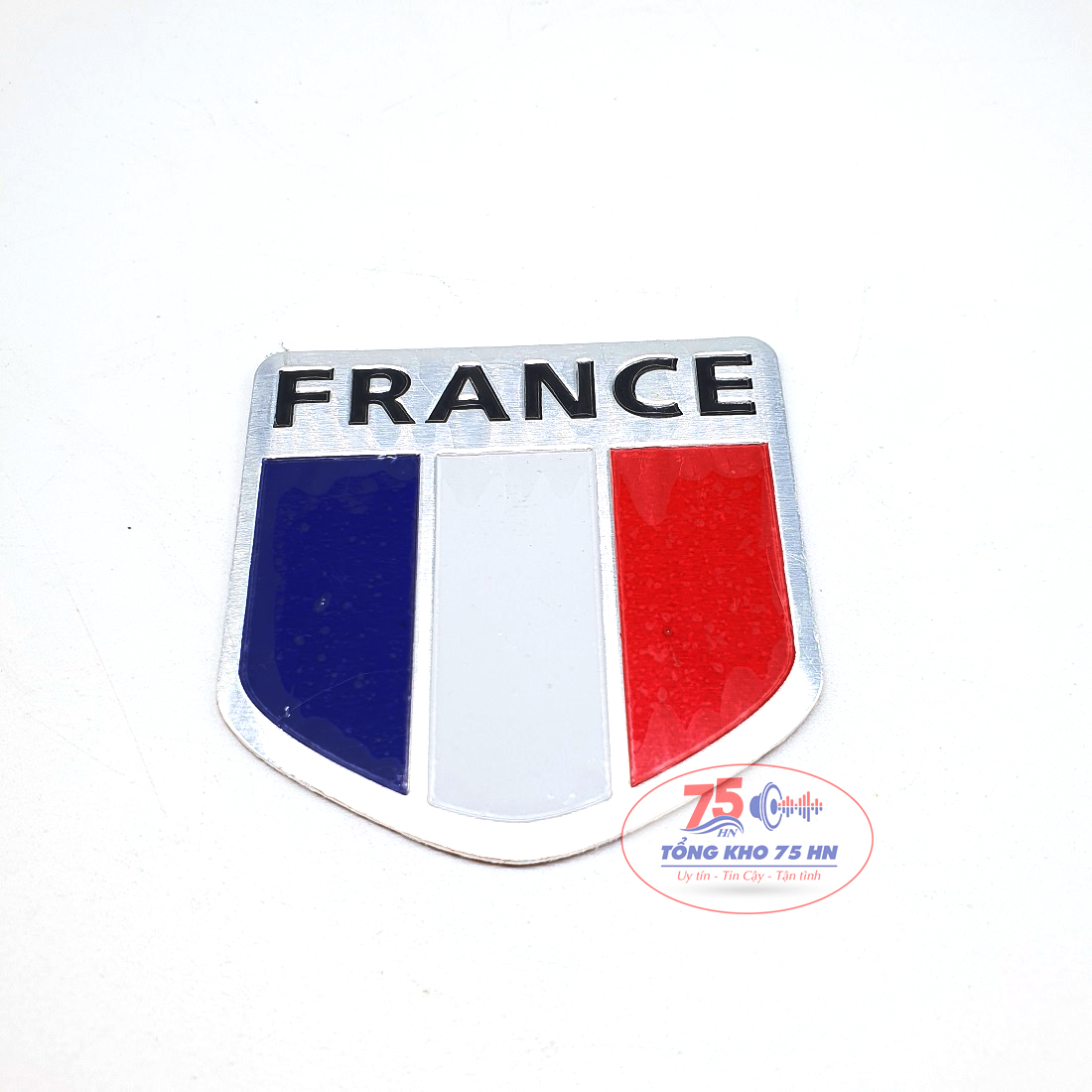 Tem nhôm dán xe hình cờ France - cờ Pháp - hình ngũ giác 5x5cm