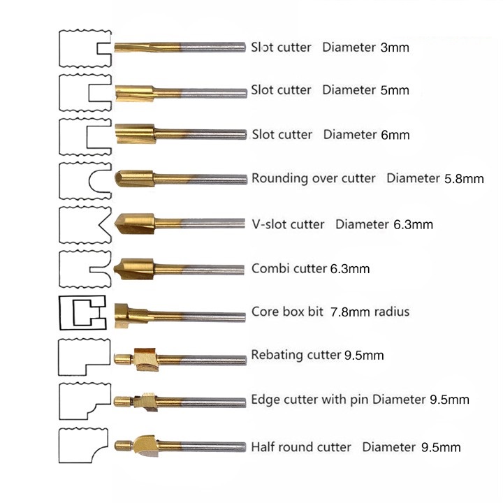 Mũi phay gỗ đa hình cán 3mm