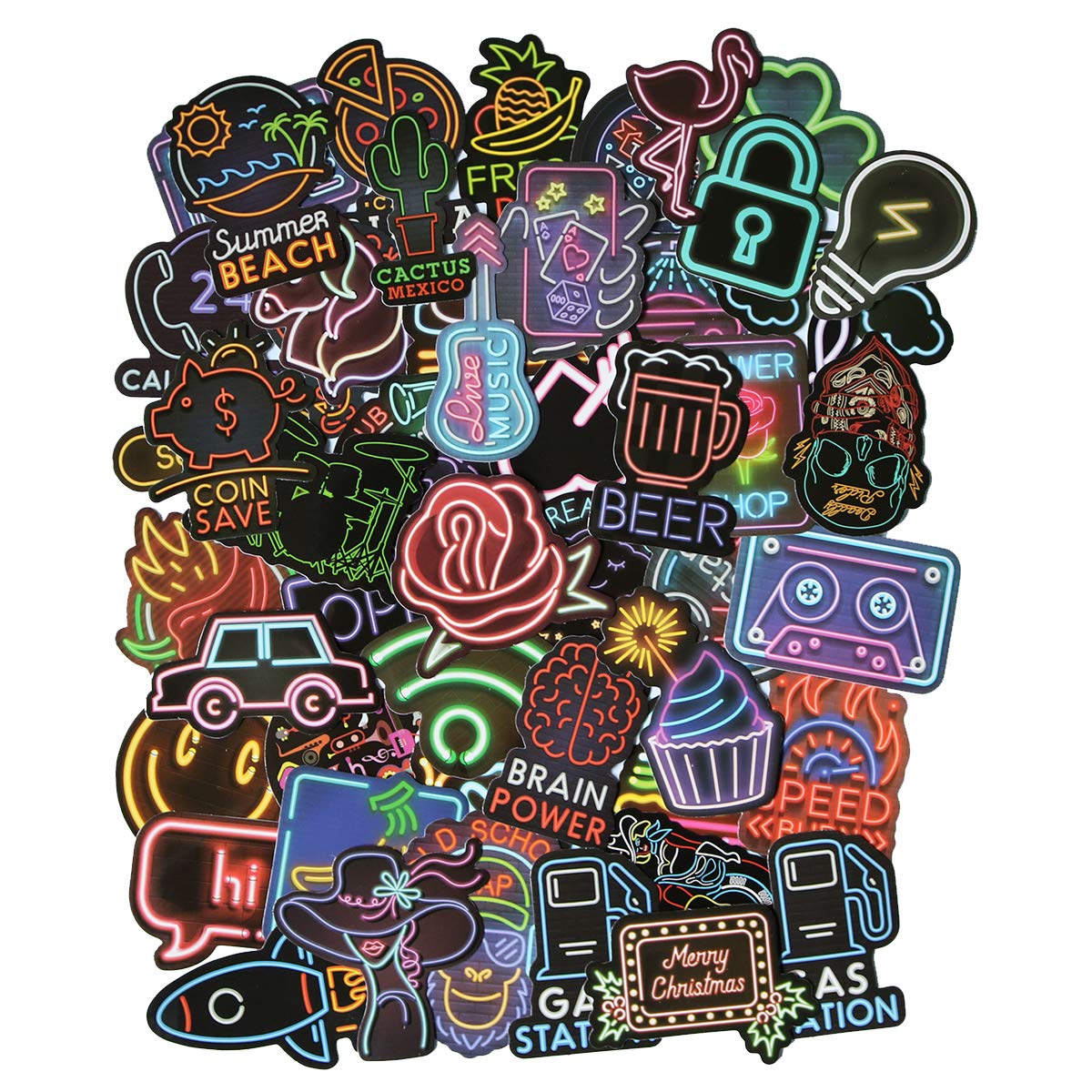 Set 30-80 Sticker màu NEON ảnh decal hình dán ép lụa