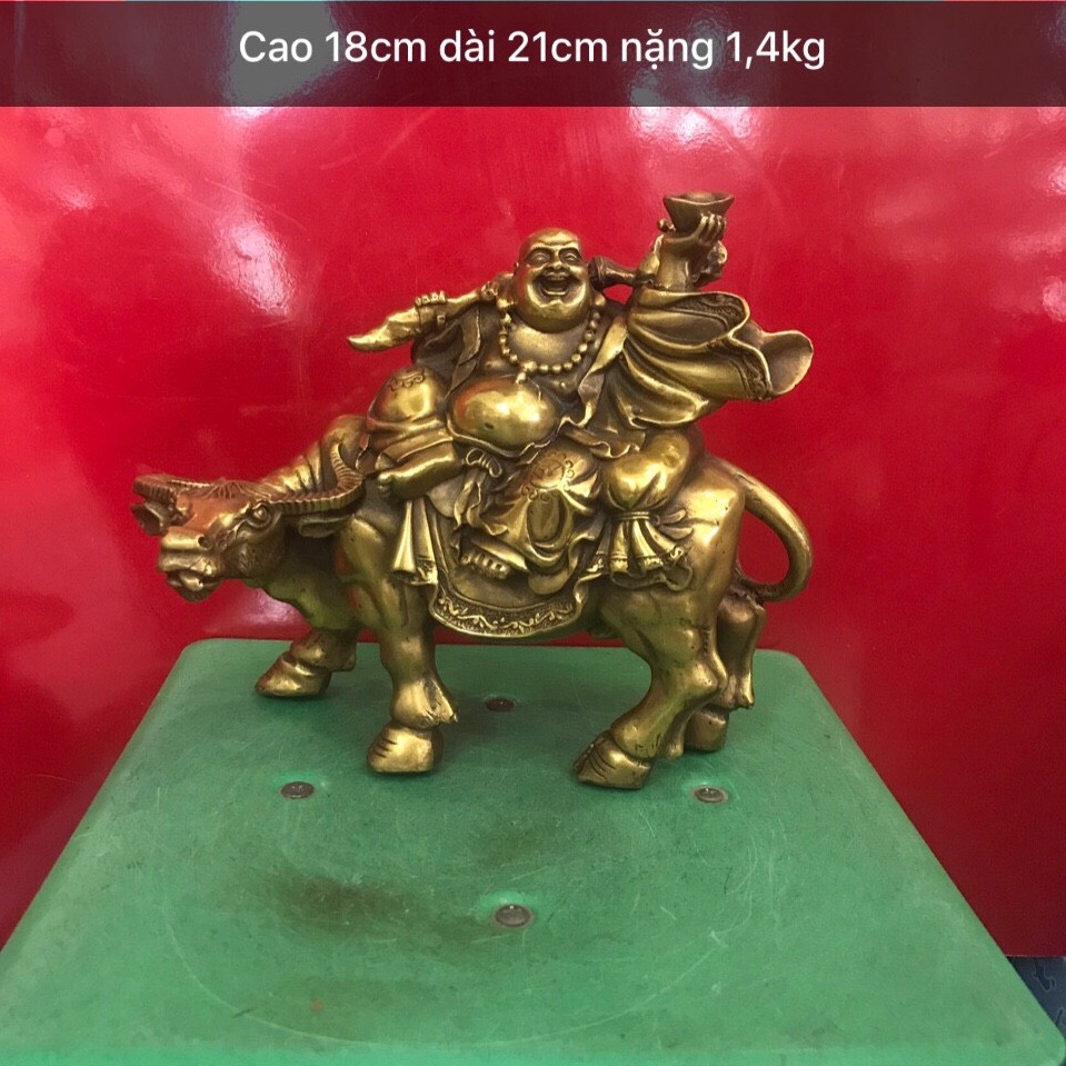 Tượng Di lặc cưỡi trâu bằng đồng MS88