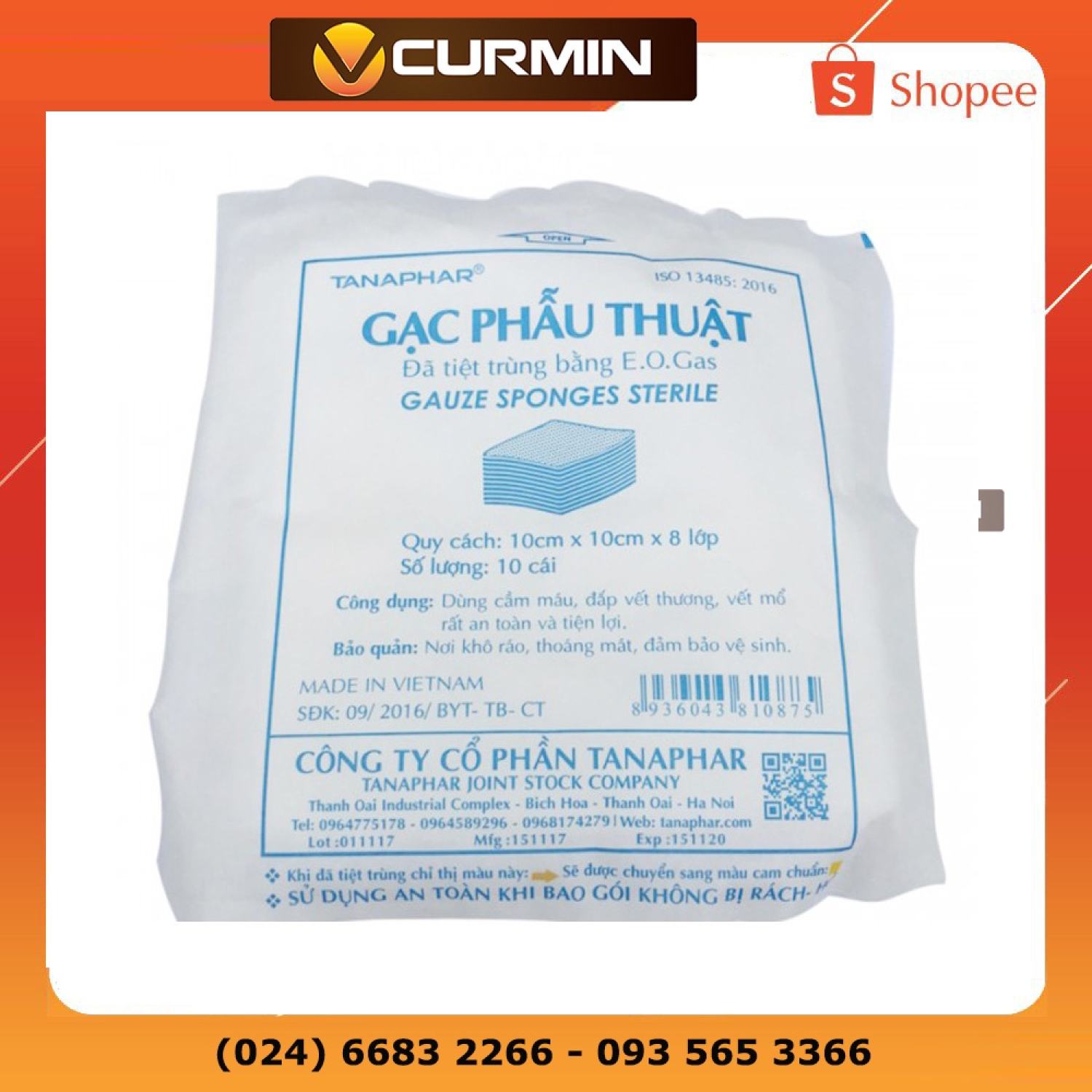 Gạc tiệt trùng, gạc phẫu thuật y tế tanaphar 8