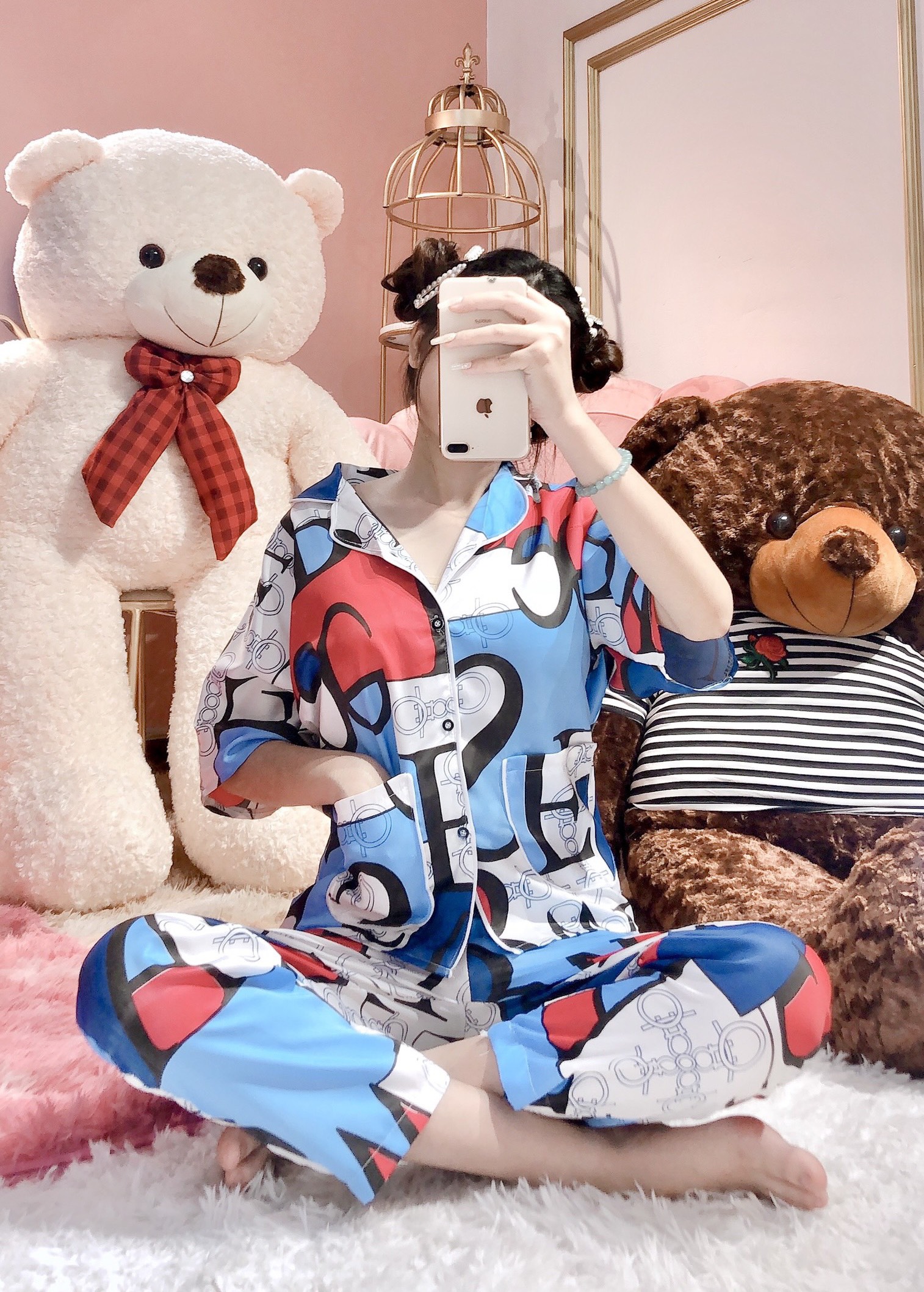 ĐỒ BỘ NỮ TAY DƠI HÌNH LẬP THỂ-BÒ SỮA -VẢI MÁT-ĐỒ BỘ PYJAMA LỤA SATIN BIGSIZE
