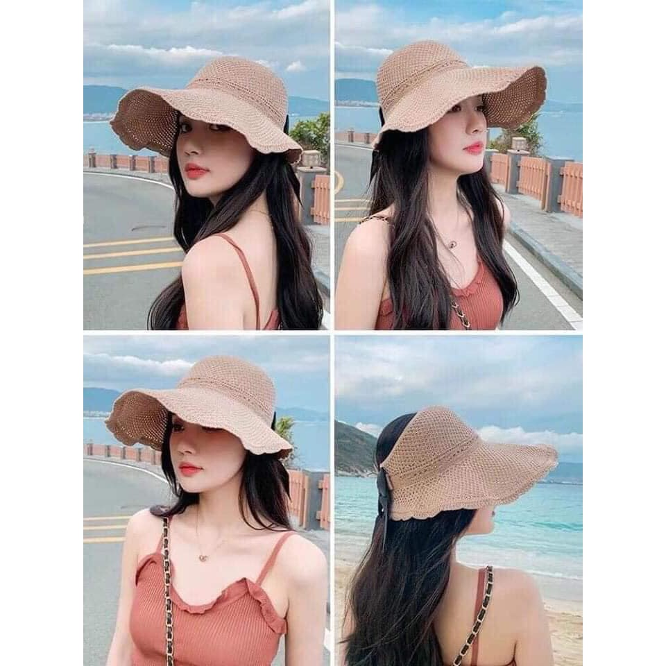 Mũ cói hở đầu đính nơ sau