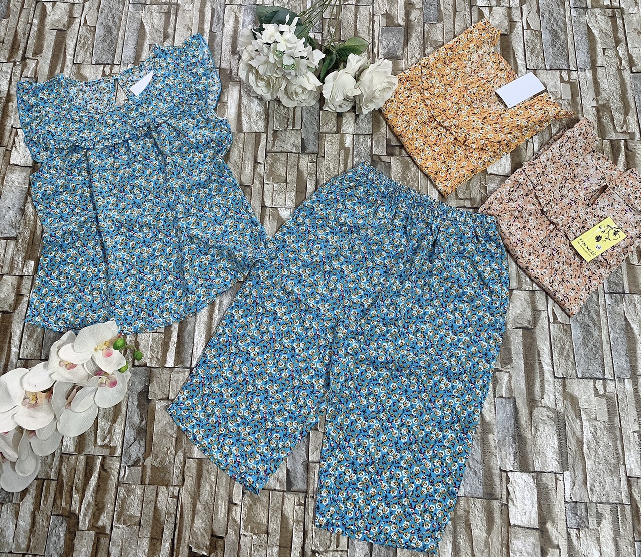 bộ lửng cổ phối ren vải lụa mango kp-2025 ku phong shop