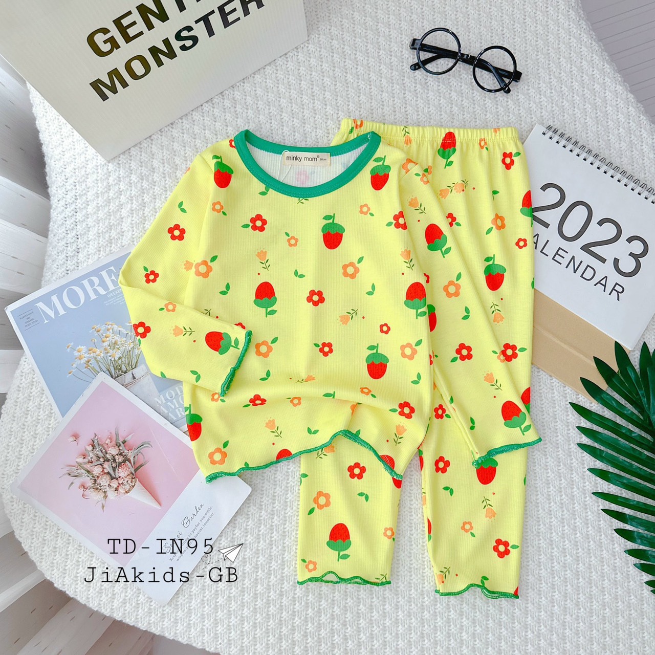 Nt138 Bộ dài tay cotton tăm cuốn viền bèo in hoạ tiết dễ thương cho bé gái