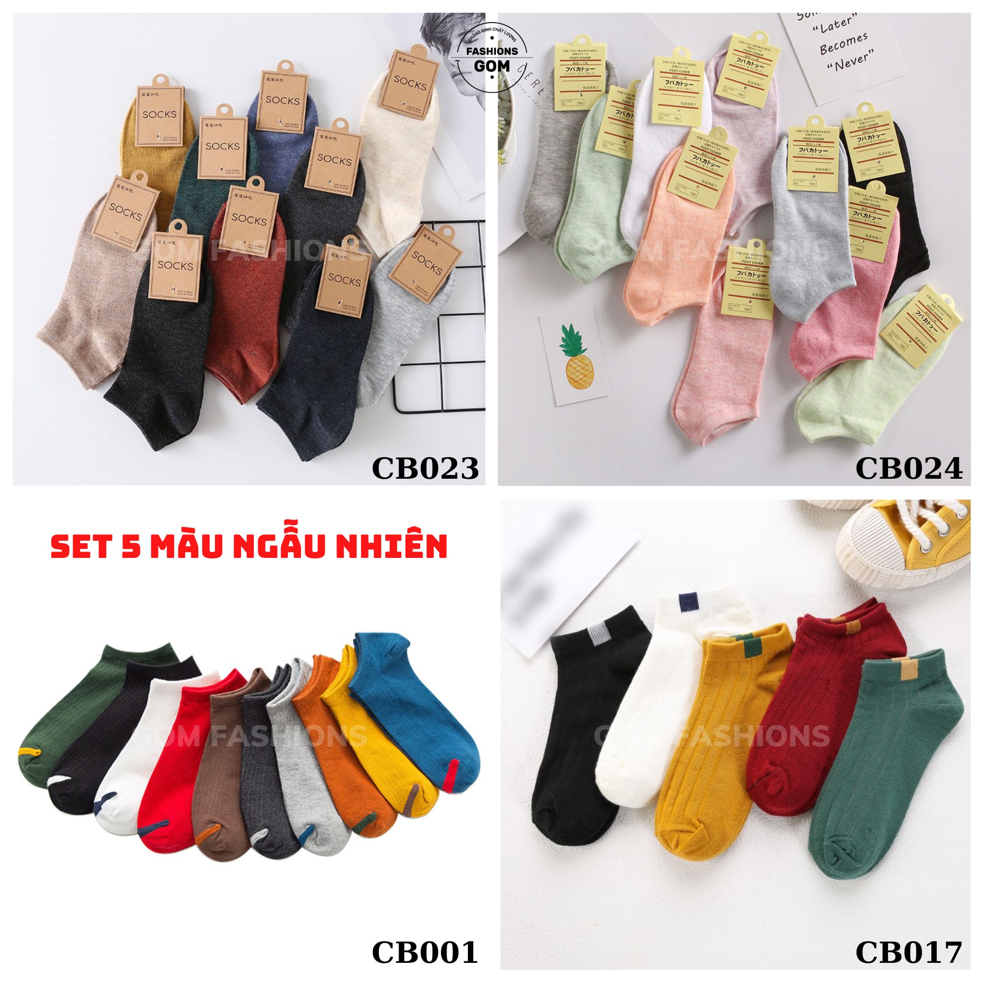 Set 5 đôi vớ nữ cổ ngắn vintage họa tiết dễ thương, tất chân nữ cute chất cotton thoáng mát khử mùi - CB5DOI