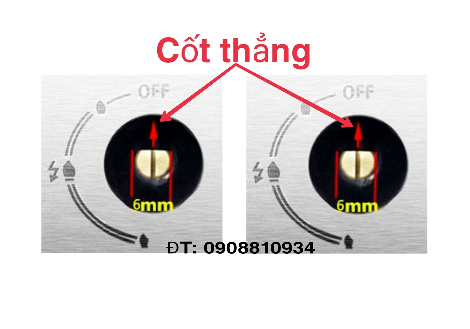 NÚM (NÚT) VẶN CỐT THẲNG LỖ 6MM BẾP GAS ÂM CANZY