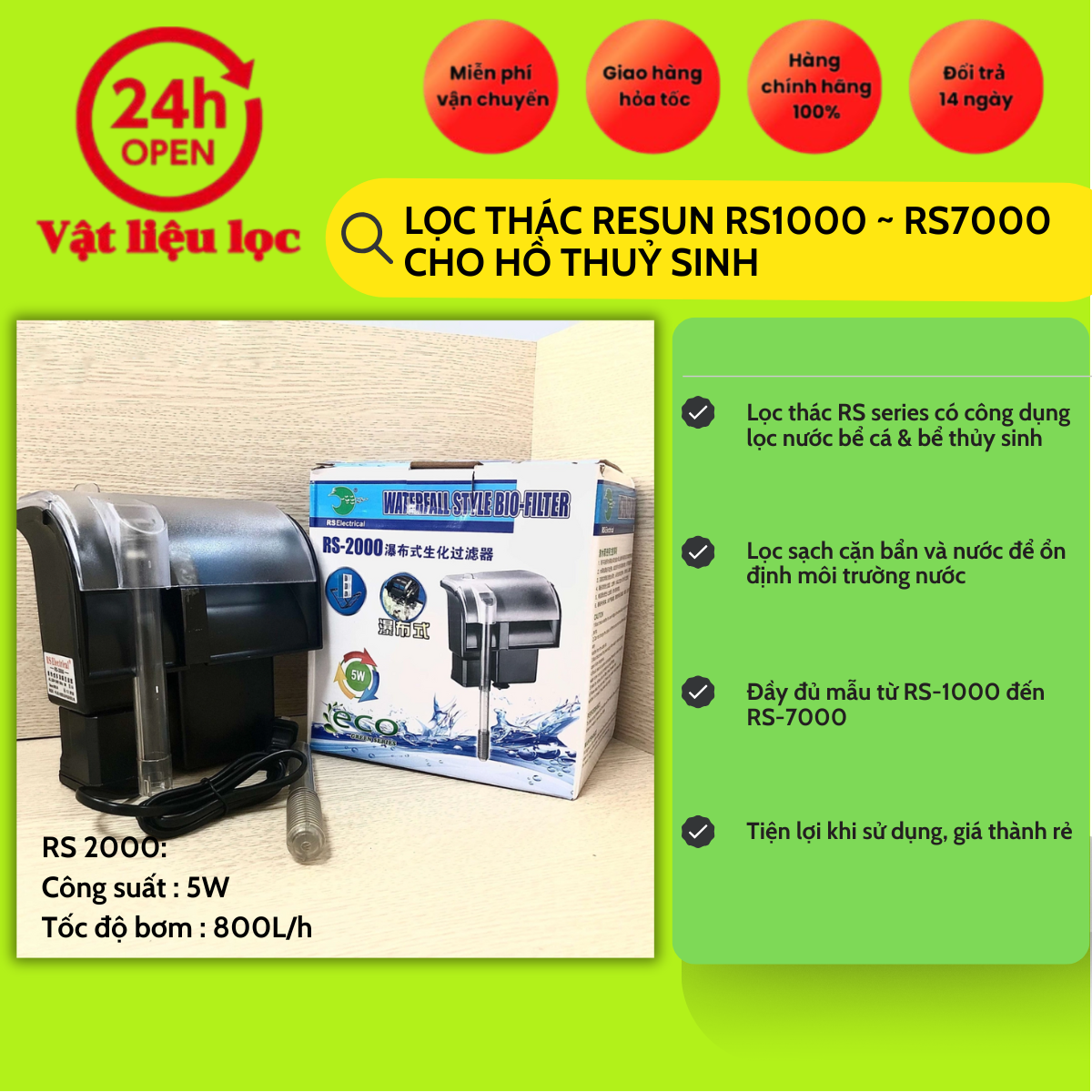 lọc thác REsun 1000-7000 cho bể cá hồ thuỷ sinh
