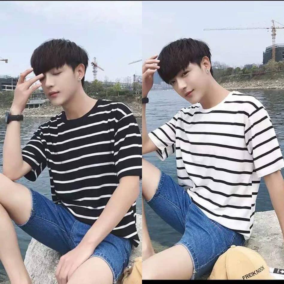 YES FASHION Mẫu Mới - Combo 2 áo thun nam nữ tay lỡ kẻ ngang phong cách hàn quốc ( đen/ trắng )