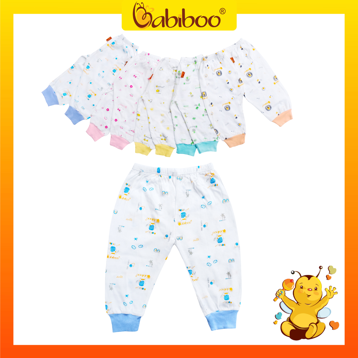 Quần dài sơ sinh Babiboo quần dài cho bé cotton họa tiết - BB44