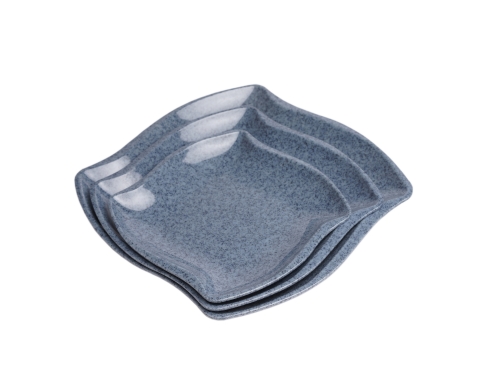 Dĩa Nhựa Vuông Melamine Vân Đá Đen/Xanh
