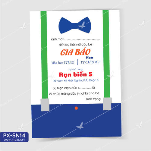 [4200đ/thiệp] Thiệp thôi nôi – sinh nhật bé trai Pluxi (PXSN014)