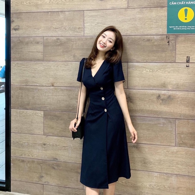 Đầm cổ v nút dừa 3 màu