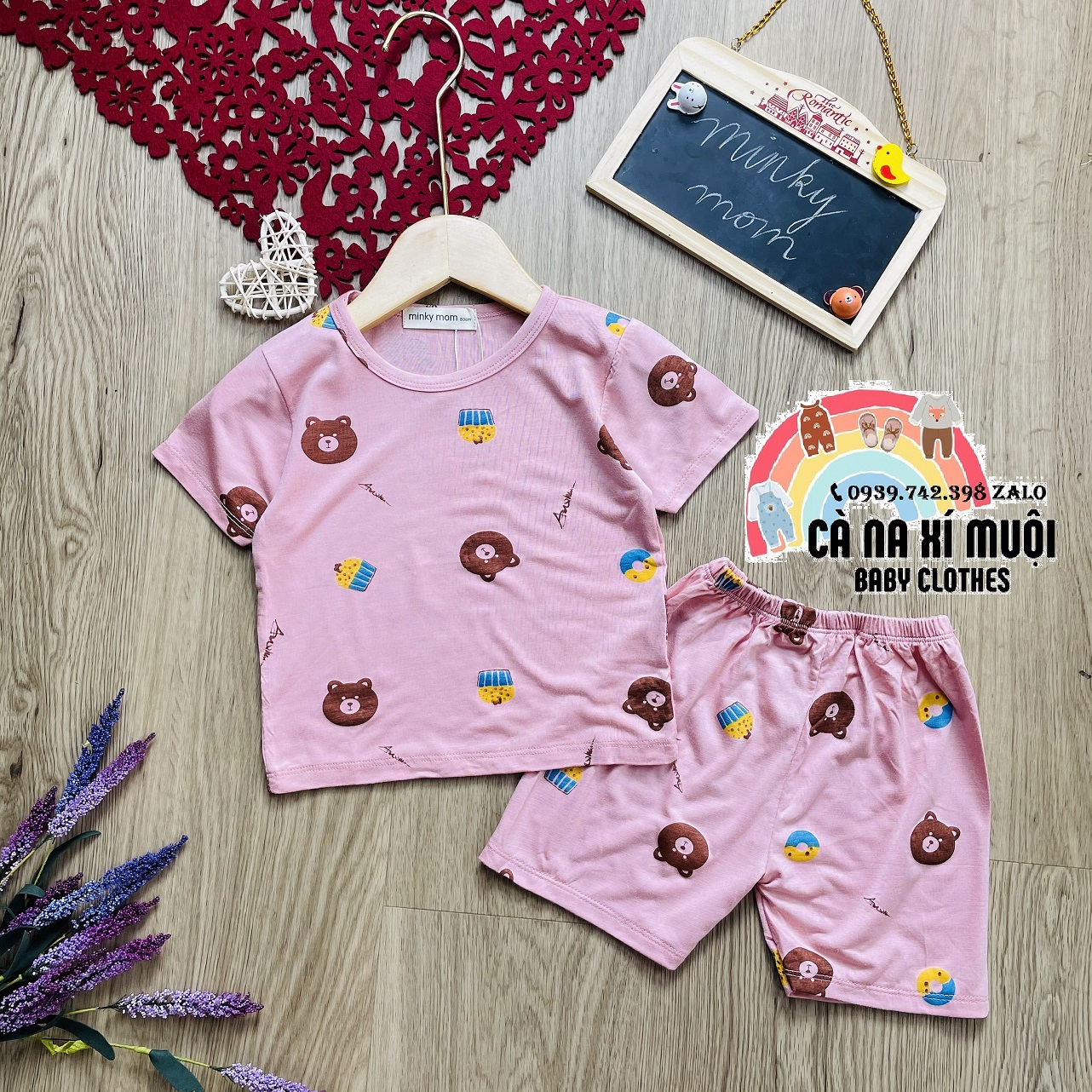 FULLSIZE(8-24KG) Bộ Minky Mom Ngắn Tay Hàng Chuẩn Hoạ Tiết Dể Thương Cho Bé Gái Bé Trai Đủ Màu