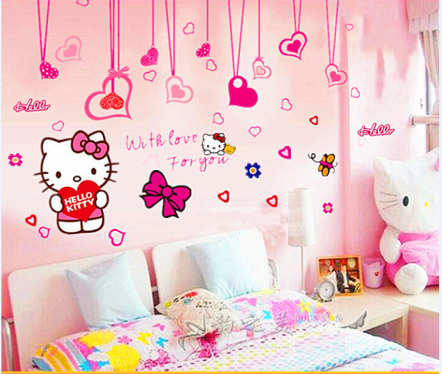 [HCM]Decal dán tường kitty và dây leo hồng