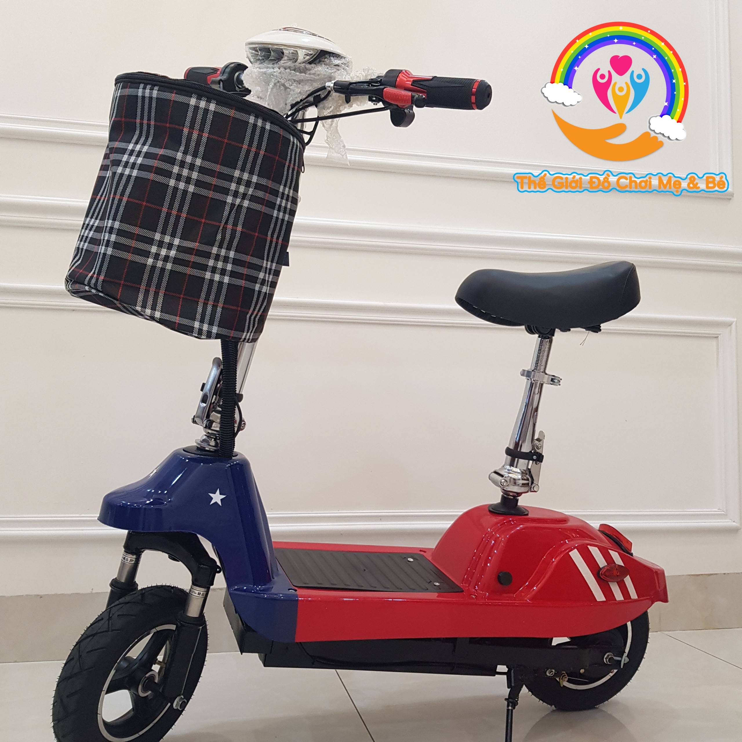 Xe Điện Gấp Gọn Mini E-SCOOTER bánh 10inch (Có Giảm Sóc Trước/ Tặng Giỏ/ Ác Quy 24V-12A)